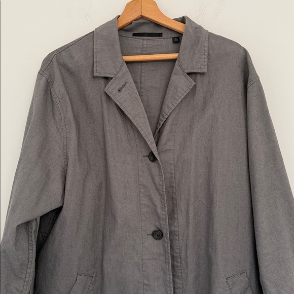 Uniqlo Gray Women's Lightweight Linen Minimalist Long Coat Size Medium - Picture 2 of 5